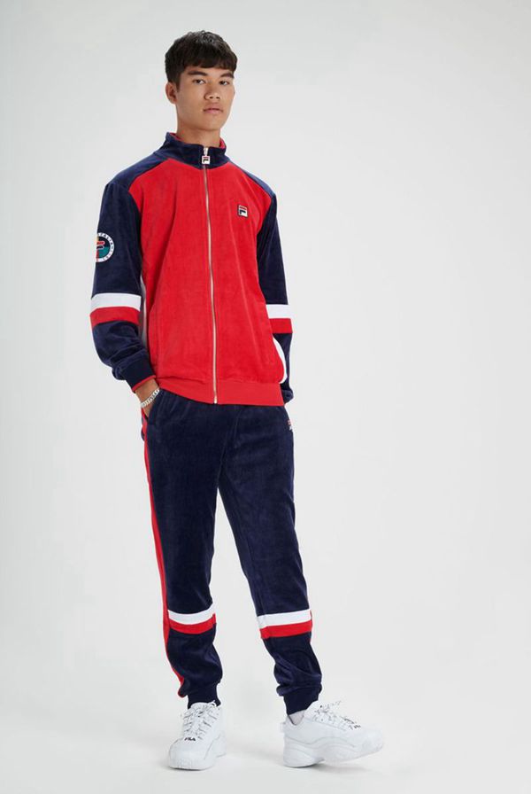 Tops Fila Hombre Rojas / Azul Marino / Blancas - Camden Velour Track - España 349057IHR